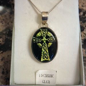 Dichroic Glass Celtic Cross Pendant Retail 125.00 NWT